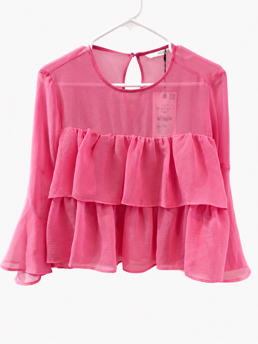 Zara Pink Tiered Ruffle Blouse Medium NWT